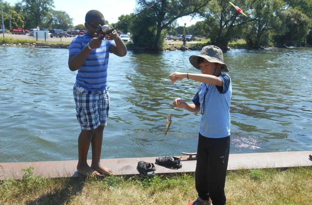 Kids fishing in Starkweather Creek
