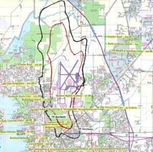 Noise map of Truax area, with decibels