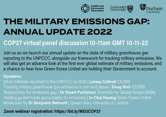 COP27 Webinar on Military Emissions – Nov 10, 5:00 am