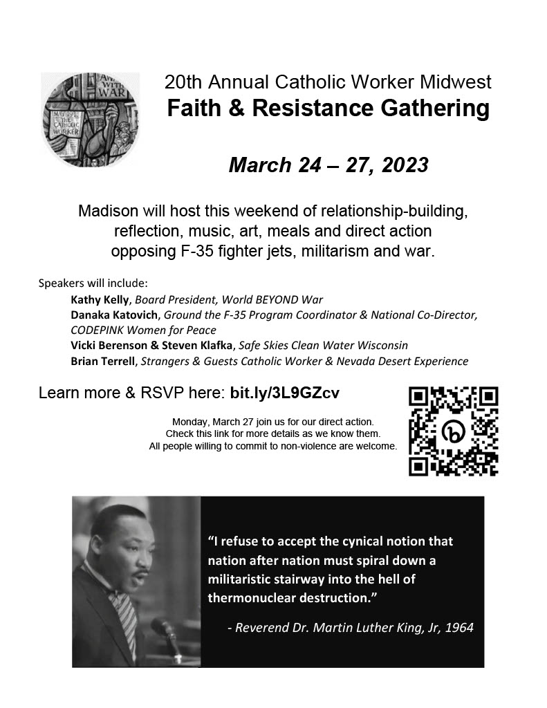 March 24-27 Catholic Worker Faith & Resistance Gathering – No F-35s!