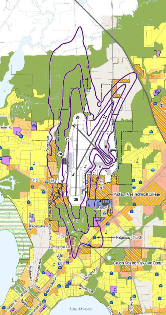 final Dane Co Airport noise map with decibels