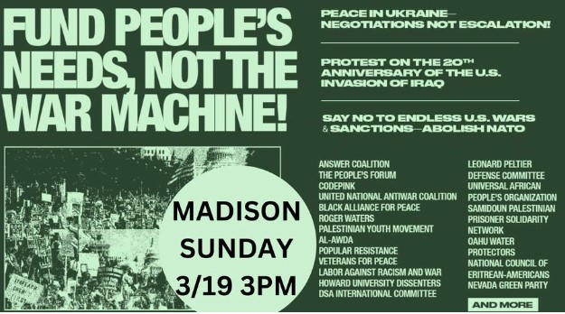 National day of action to say NO to the endless war machine! March 19