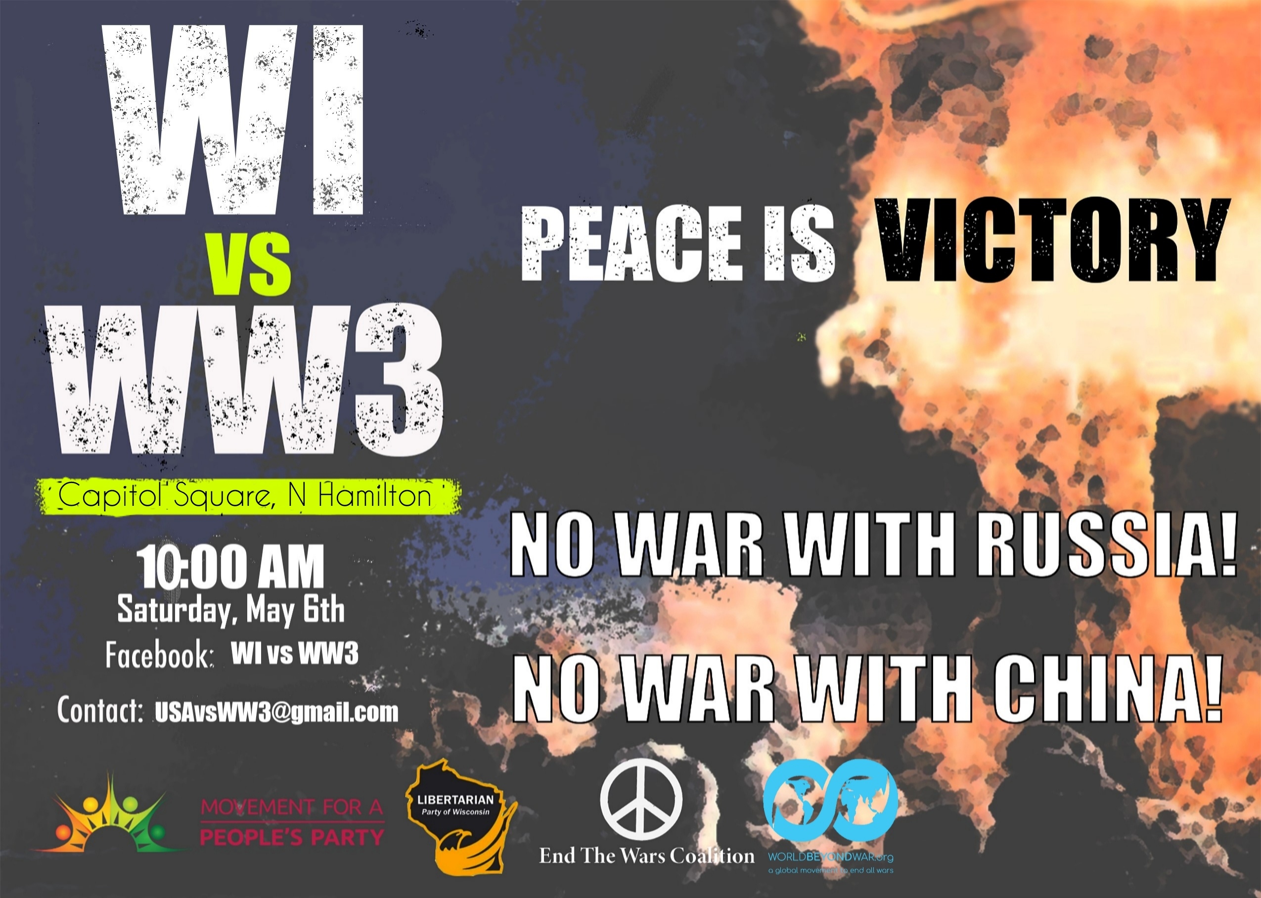 WI vs WW3: May 6 Demonstration, 10:00 am, Wisconsin Capitol, N. Hamilton Street